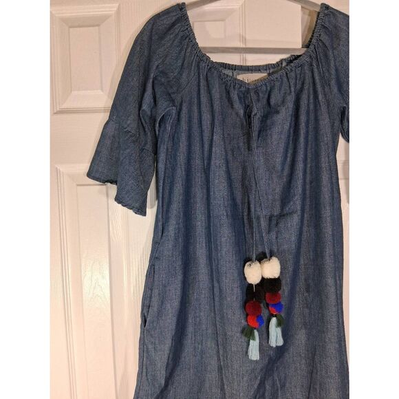 Philosophy womens small shift dress jeans denim blue tassel with pockets - Picture 3 of 9